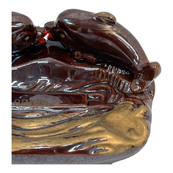 Florida Dolphin Kissing Ashtray Mid Century Retro Brown Glazed Pottery Japan - Picture 3 of 8